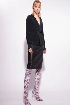 Chemises Et Blouses|PINKO Chemise En Soie Melangee Avec Lien Noir Limousine
