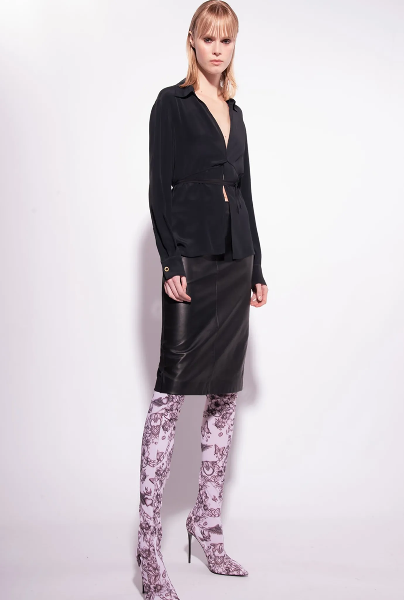 Chemises Et Blouses|PINKO Chemise En Soie Melangee Avec Lien Noir Limousine
