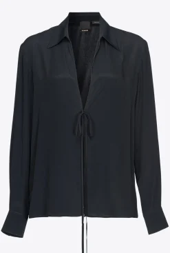 Chemises Et Blouses|PINKO Chemise En Soie Melangee Avec Lien Noir Limousine