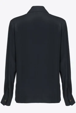 Chemises Et Blouses|PINKO Chemise En Soie Melangee Avec Lien Noir Limousine