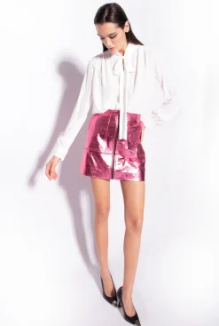 Chemises Et Blouses|PINKO Chemise En Soie Melangee A Col Lavalliere Blanc-Blanche-Neige