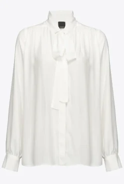 Chemises Et Blouses|PINKO Chemise En Soie Melangee A Col Lavalliere Blanc-Blanche-Neige