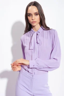 Tailleurs Et Ensembles|PINKO Chemise En Soie Melangee A Col Lavalliere Violet Tulipe