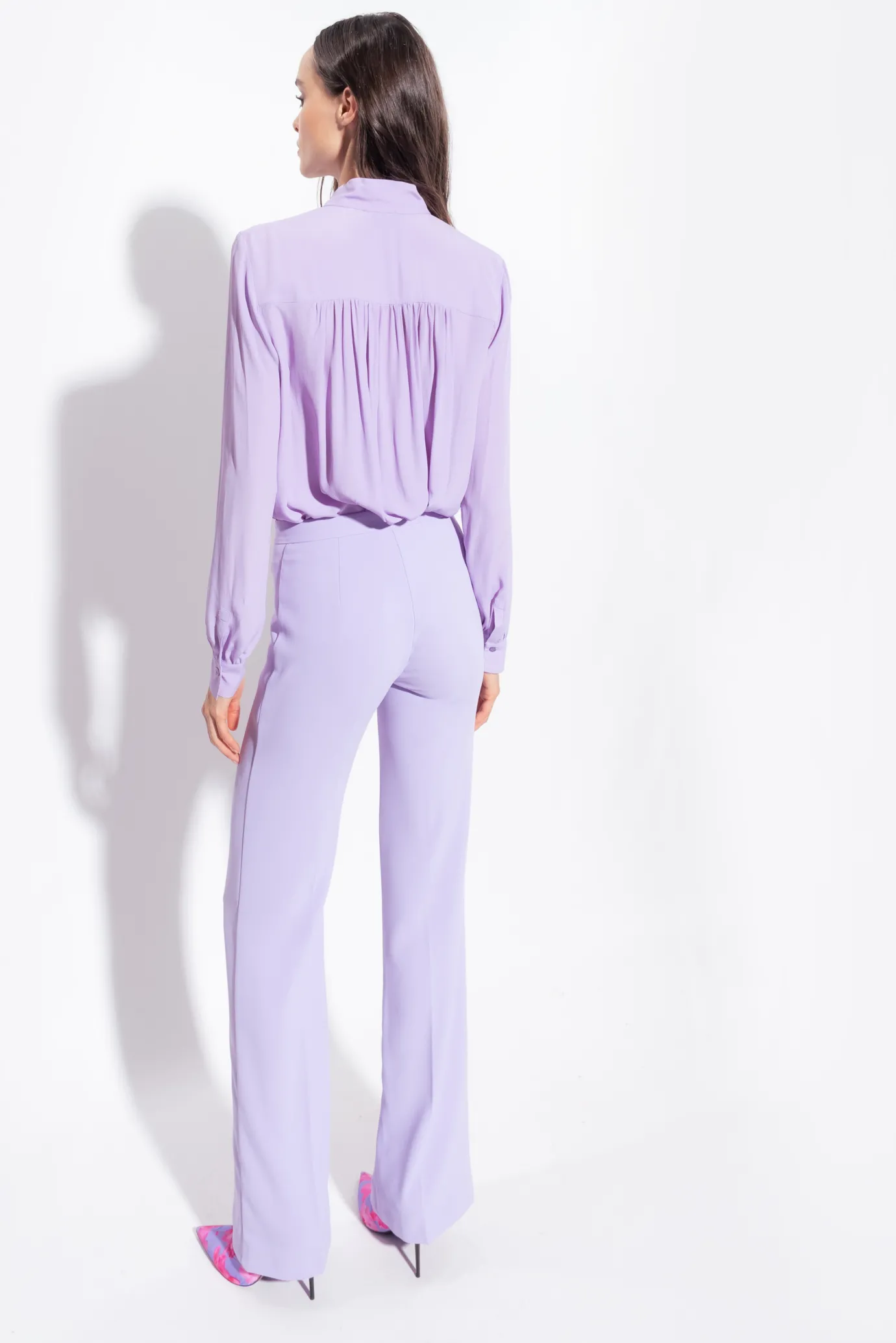 Tailleurs Et Ensembles|PINKO Chemise En Soie Melangee A Col Lavalliere Violet Tulipe