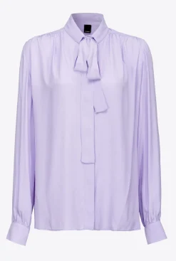 Tailleurs Et Ensembles|PINKO Chemise En Soie Melangee A Col Lavalliere Violet Tulipe