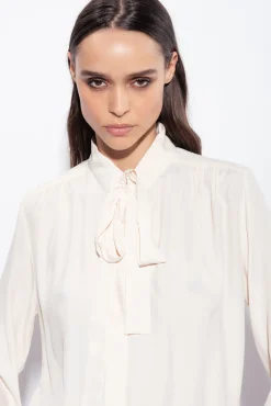 Chemises Et Blouses|PINKO Chemise En Soie Melangee A Col Lavalliere Rose Fume Blanc