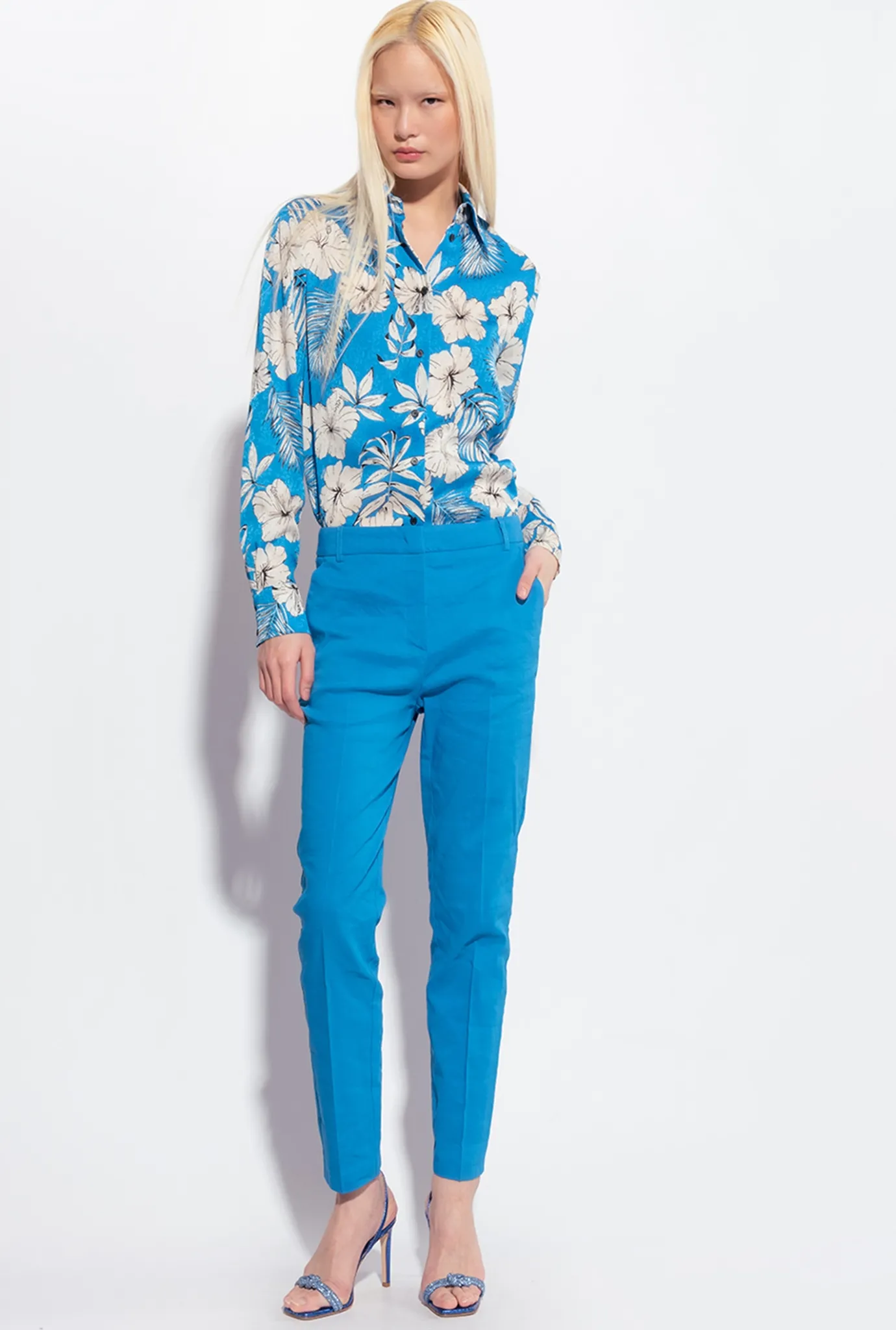 Chemises Et Blouses|PINKO Chemise Fleur Graphique Turquoise/Beurre/Noir