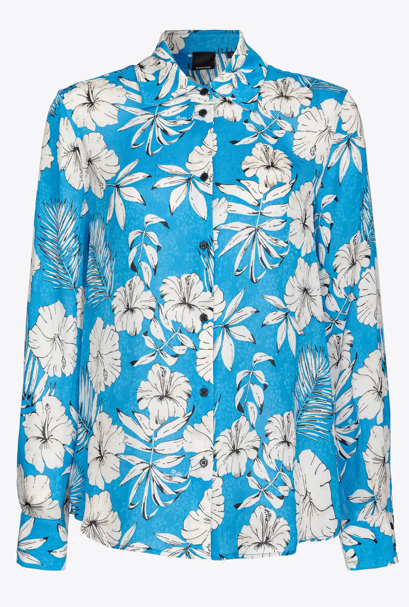 Chemises Et Blouses|PINKO Chemise Fleur Graphique Turquoise/Beurre/Noir
