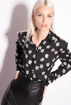 Chemises Et Blouses|PINKO Chemise Fleur Graphique Noir/Ecru