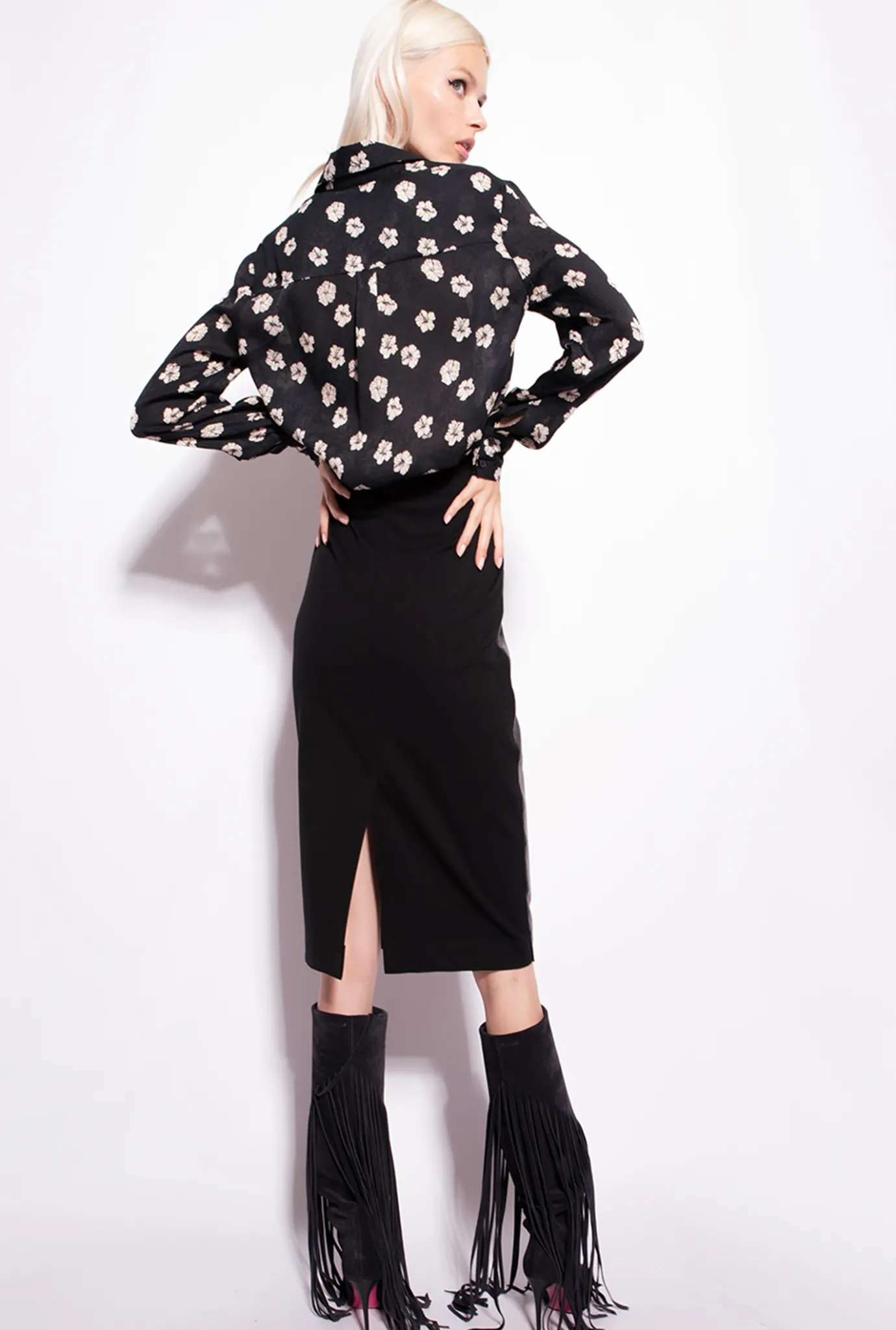 Chemises Et Blouses|PINKO Chemise Fleur Graphique Noir/Ecru