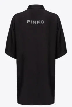 Maillots De Bain|PINKO Chemise Longue A Logo En Strass Noir Limousine