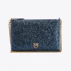 Sacs De Soirée|PINKO Classic Flat Love Bag A Paillettes Bleu Clematite-Or Antique
