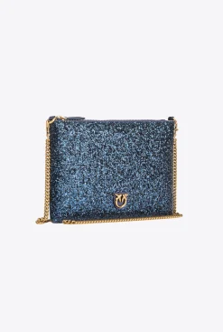 Sacs De Soirée|PINKO Classic Flat Love Bag A Paillettes Bleu Clematite-Or Antique
