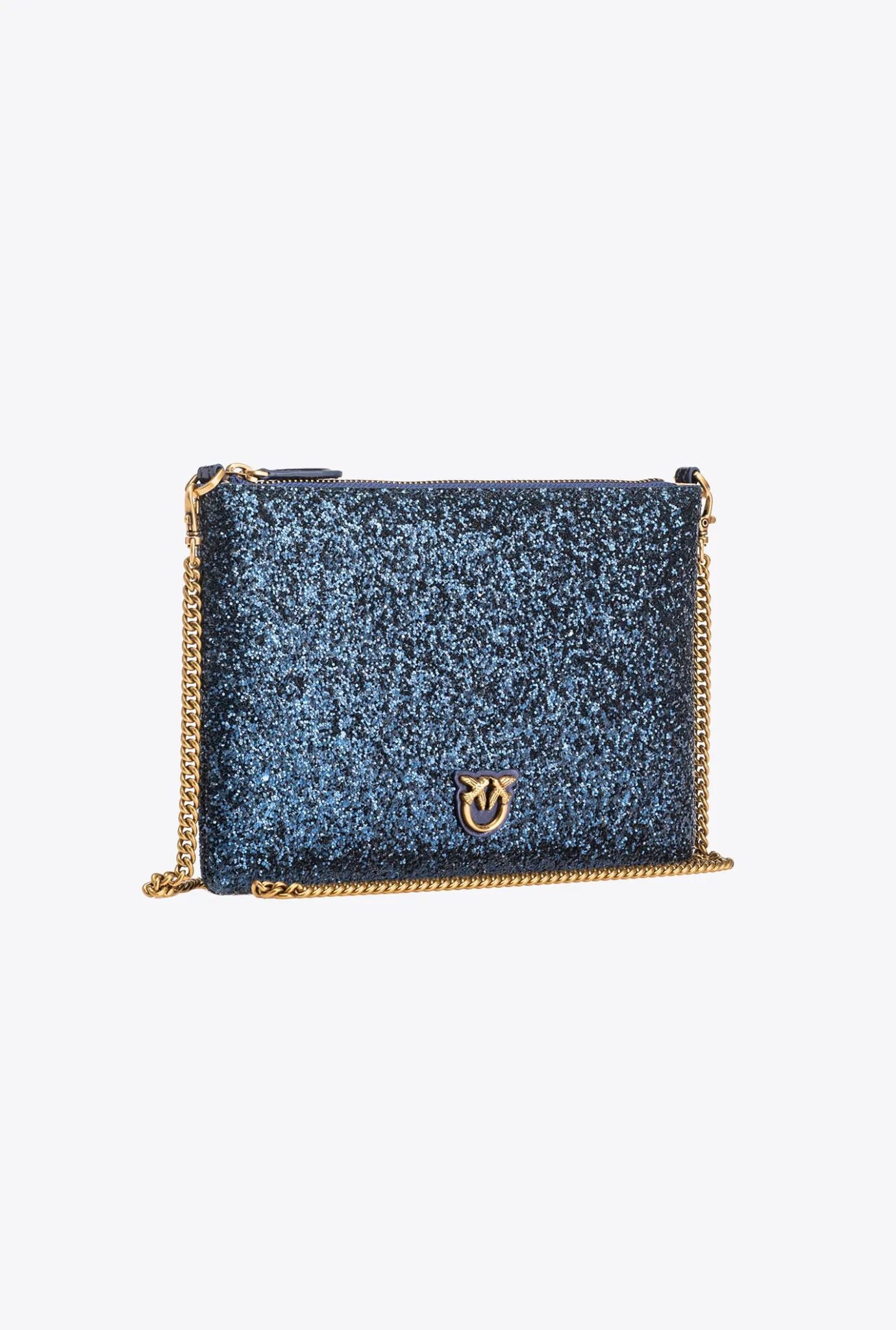 Sacs De Soirée|PINKO Classic Flat Love Bag A Paillettes Bleu Clematite-Or Antique