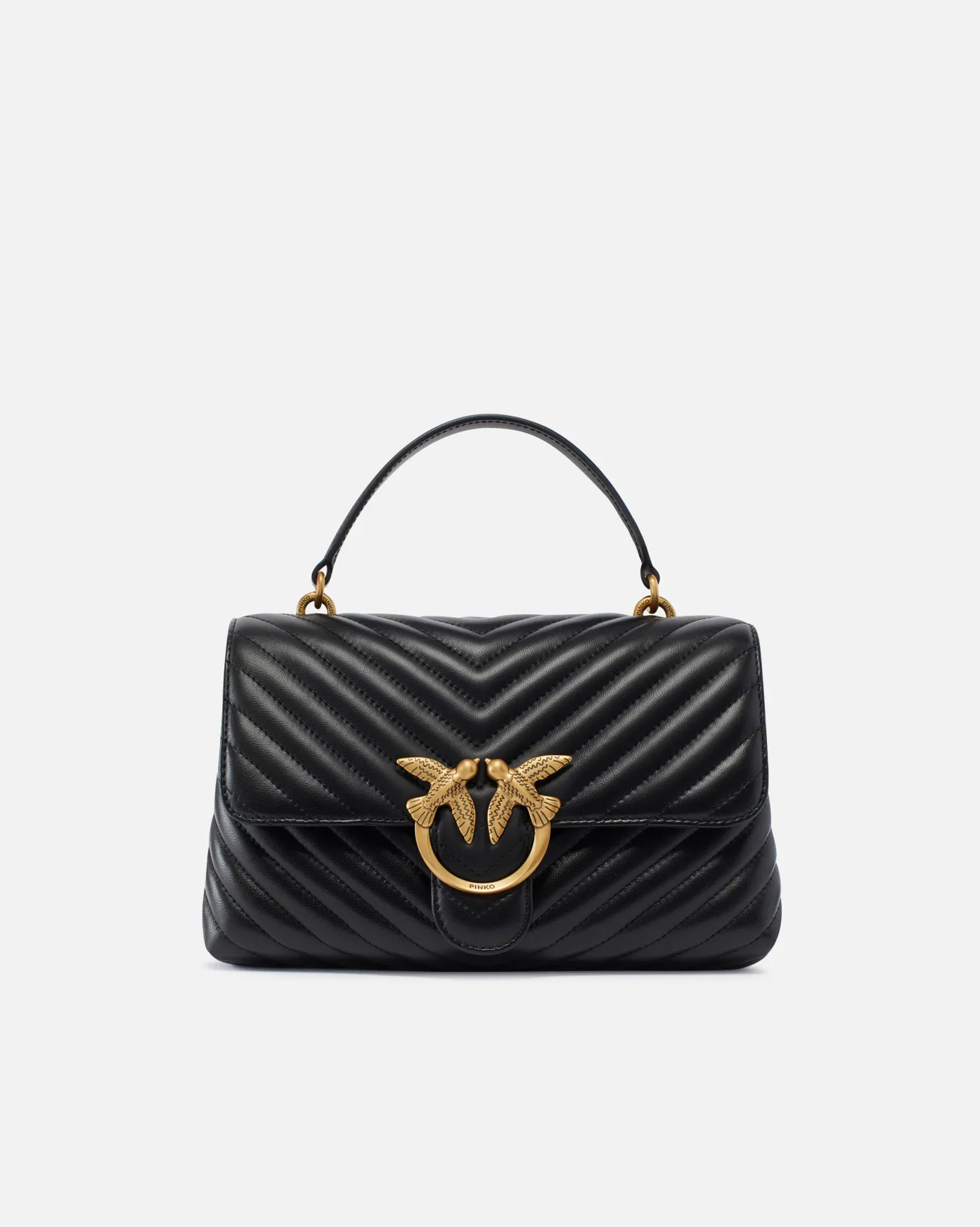 Sacs À Main|PINKO Classic Lady Love Bag Puff Chevron Noir-Vieil Or
