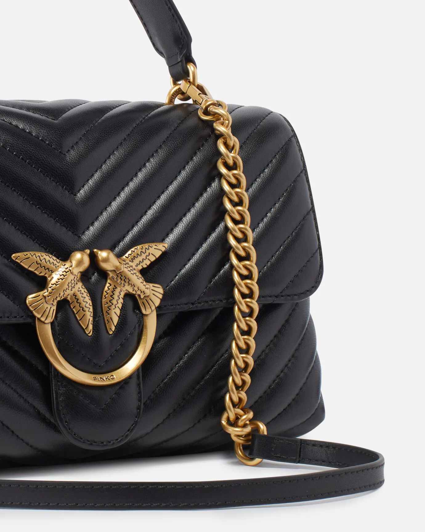 Sacs À Main|PINKO Classic Lady Love Bag Puff Chevron Noir-Vieil Or