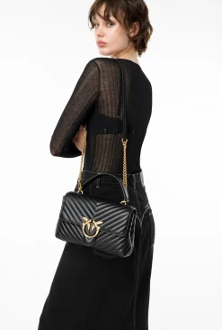 Sacs À Main|PINKO Classic Lady Love Bag Puff Chevron Noir-Vieil Or