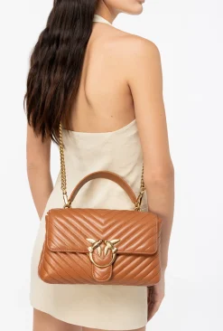 Sacs À Main|PINKO Classic Lady Love Bag Puff Chevron Cognac-Or Antique