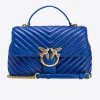 Sacs À Main|PINKO Classic Lady Love Bag Puff Chevron Bleu Clematite-Or Antique