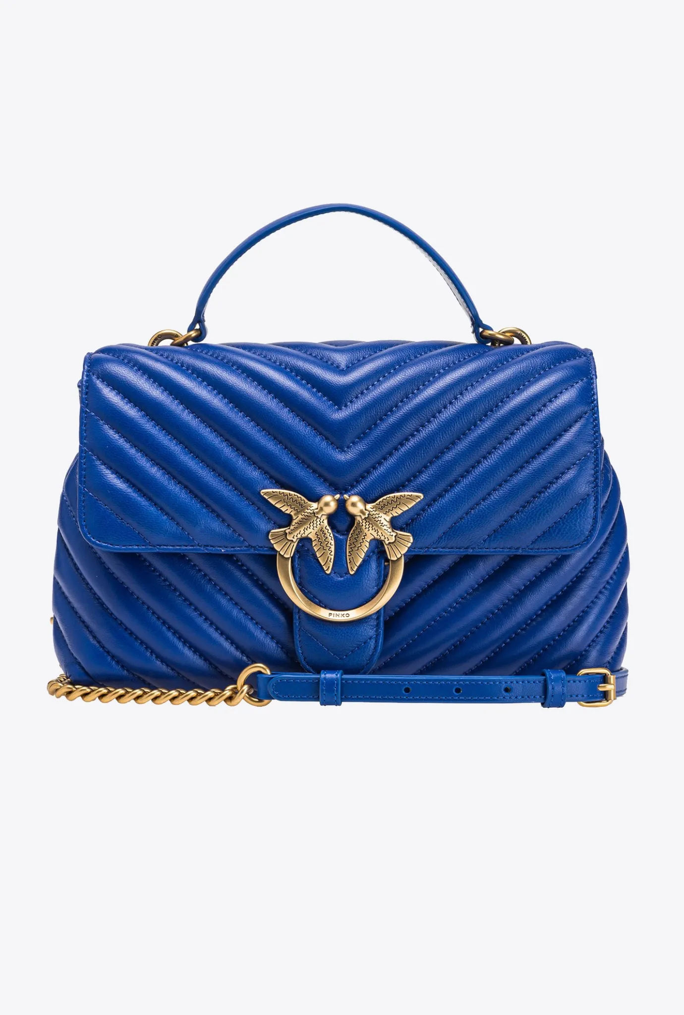 Sacs À Main|PINKO Classic Lady Love Bag Puff Chevron Bleu Clematite-Or Antique