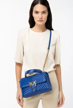 Sacs À Main|PINKO Classic Lady Love Bag Puff Chevron Bleu Clematite-Or Antique