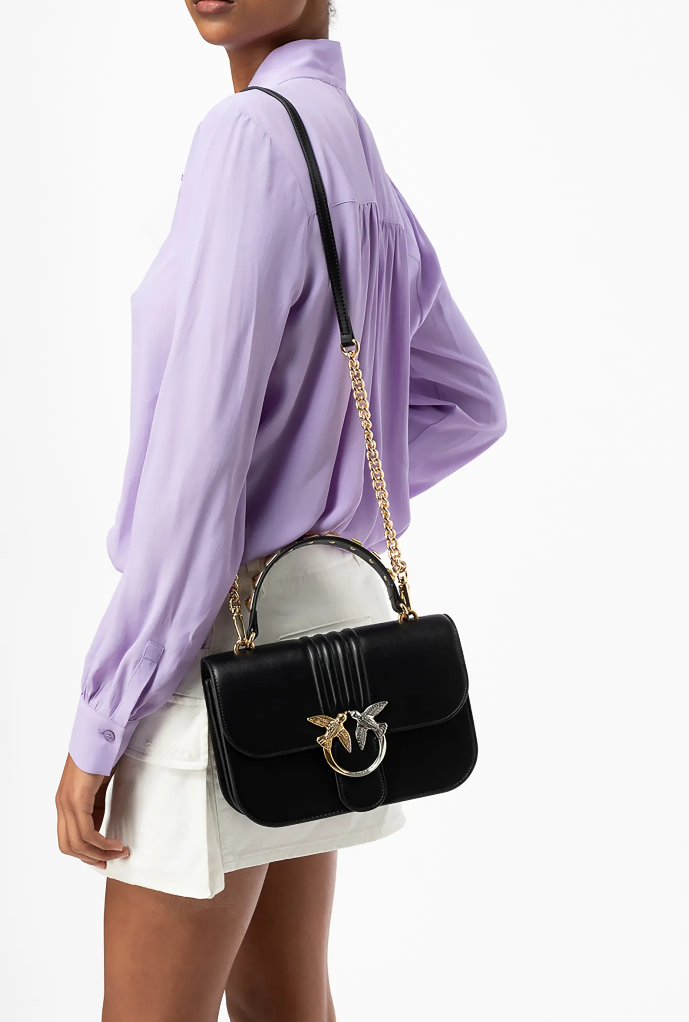 Sacs À Main|PINKO Classic Love Bag Bell Cloute A Boucle Bicolore Noir Limousine-Or Brillant