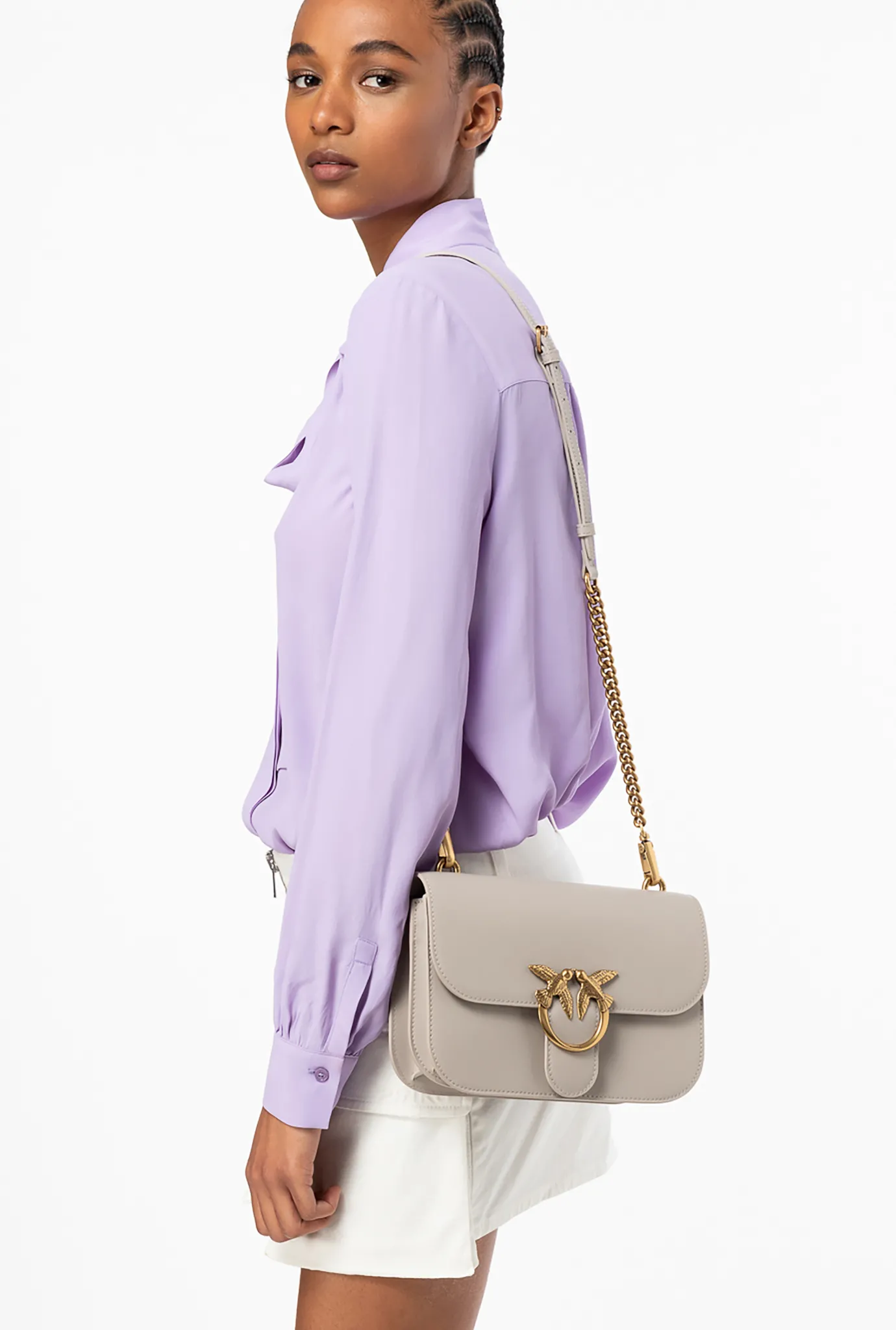 Sacs À Bandoulière|PINKO Classic Love Bag Bell Simply Gris Manchot-Or Antique