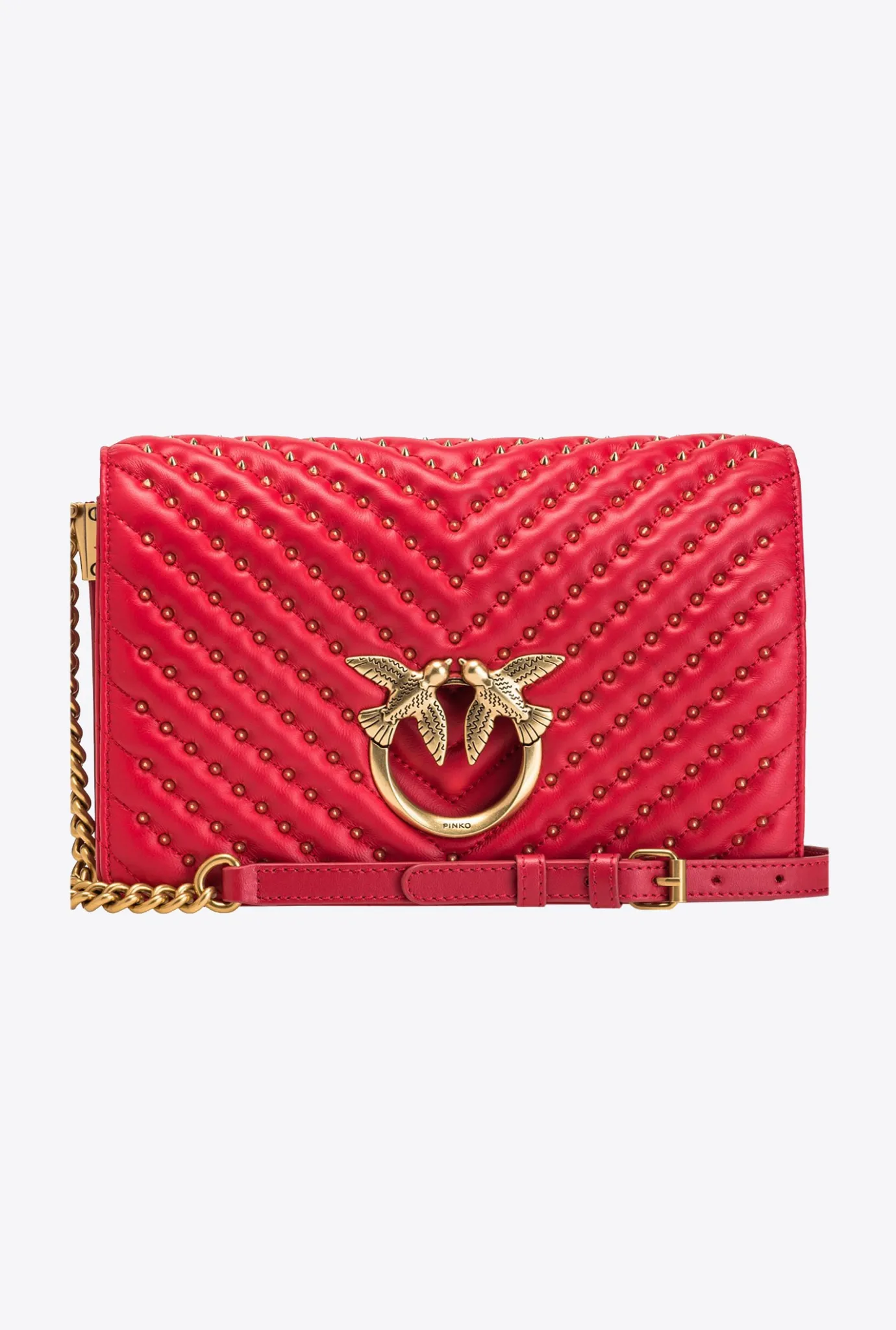 Sacs À Bandoulière|PINKO Classic Love Bag Click Chevron Studs Rouge Grenat-Or Antique