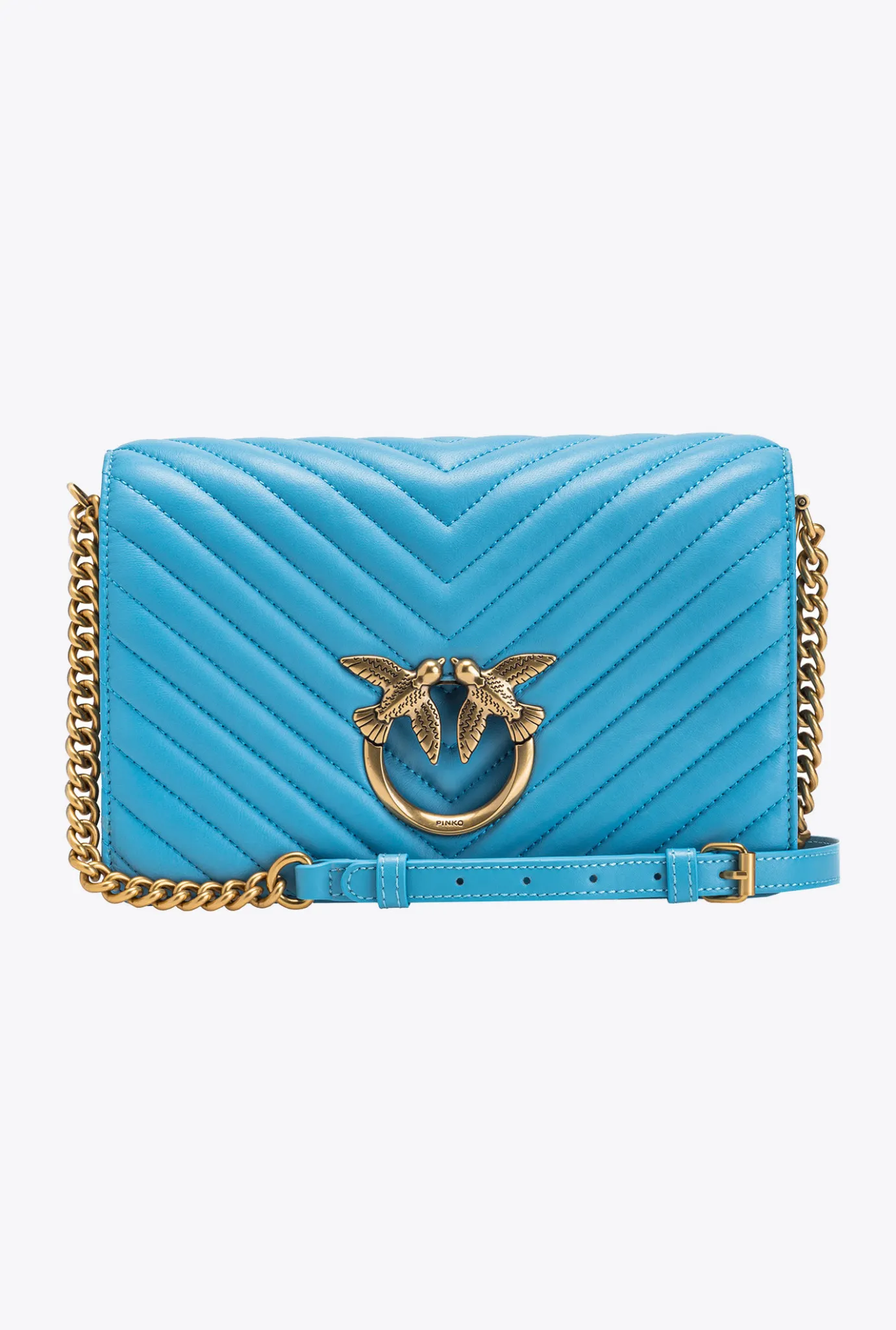 Sacs À Bandoulière|PINKO Classic Love Bag Click Chevron Bleu Ciel-Or Antique