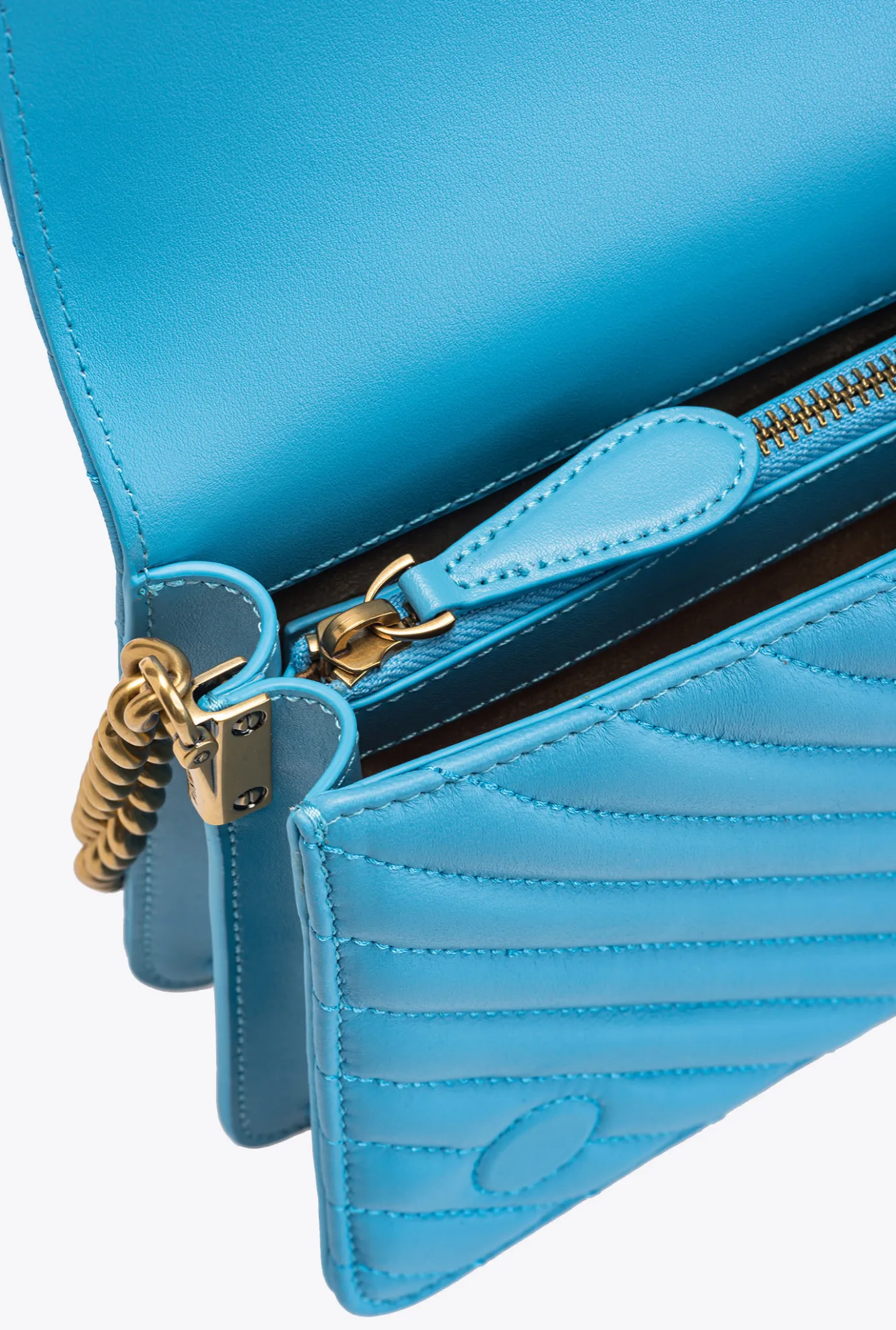 Sacs À Bandoulière|PINKO Classic Love Bag Click Chevron Bleu Ciel-Or Antique