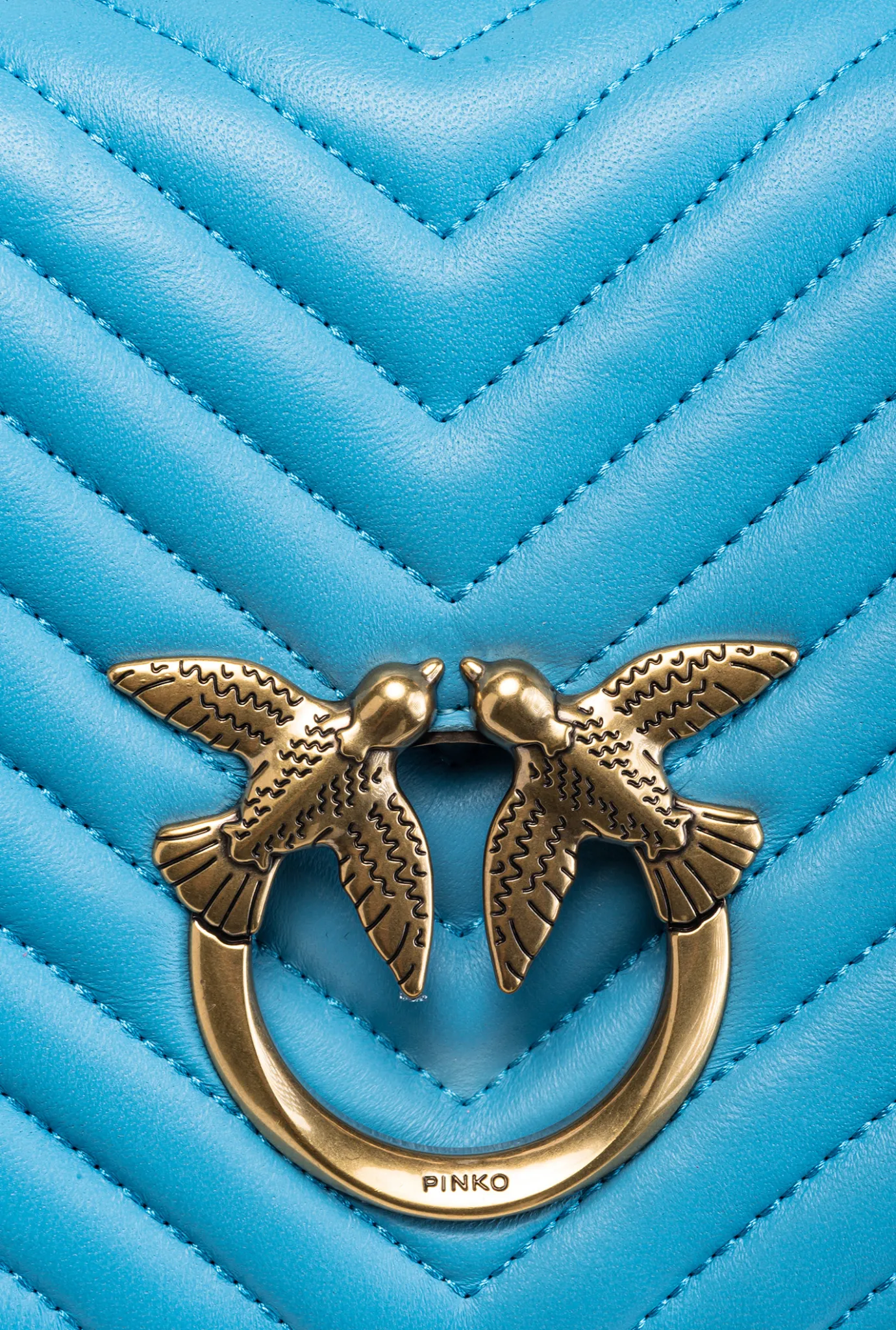 Sacs À Bandoulière|PINKO Classic Love Bag Click Chevron Bleu Ciel-Or Antique