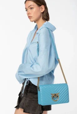 Sacs À Bandoulière|PINKO Classic Love Bag Click Chevron Bleu Ciel-Or Antique