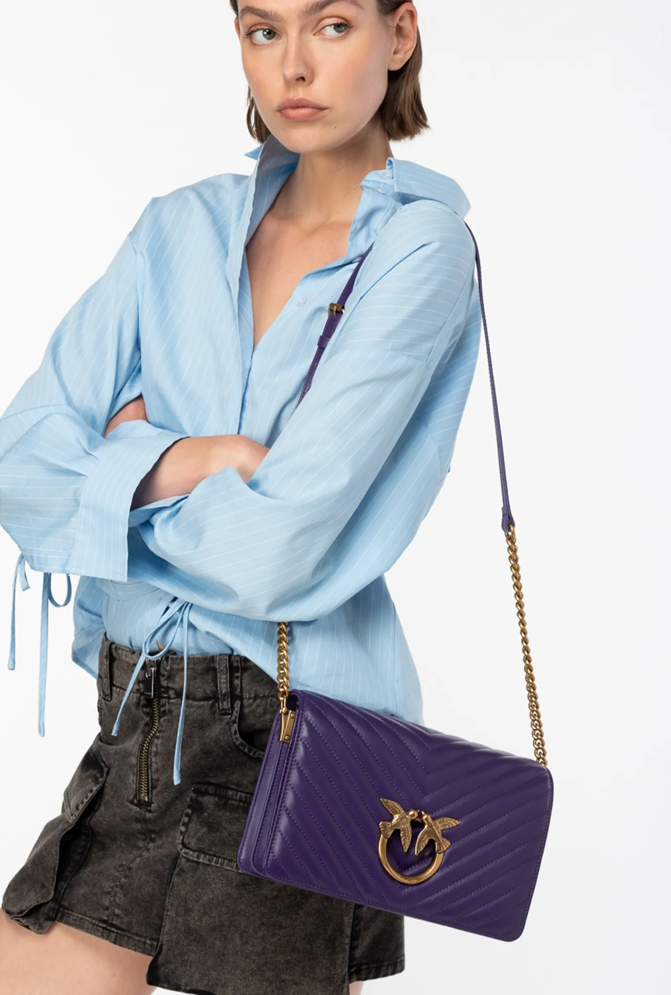 Sacs À Bandoulière|PINKO Classic Love Bag Click Chevron Violet Frangipanier-Or Antique