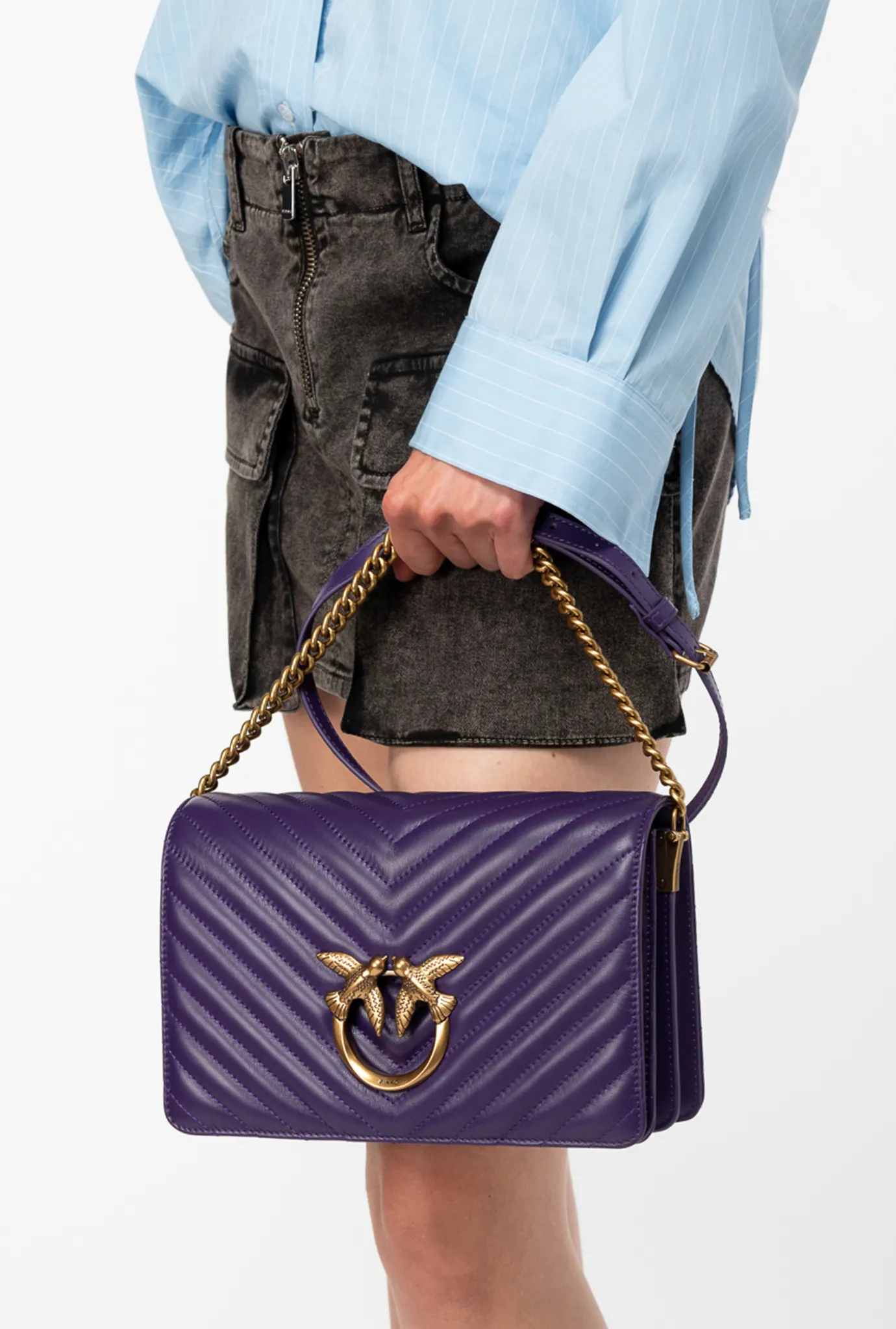 Sacs À Bandoulière|PINKO Classic Love Bag Click Chevron Violet Frangipanier-Or Antique