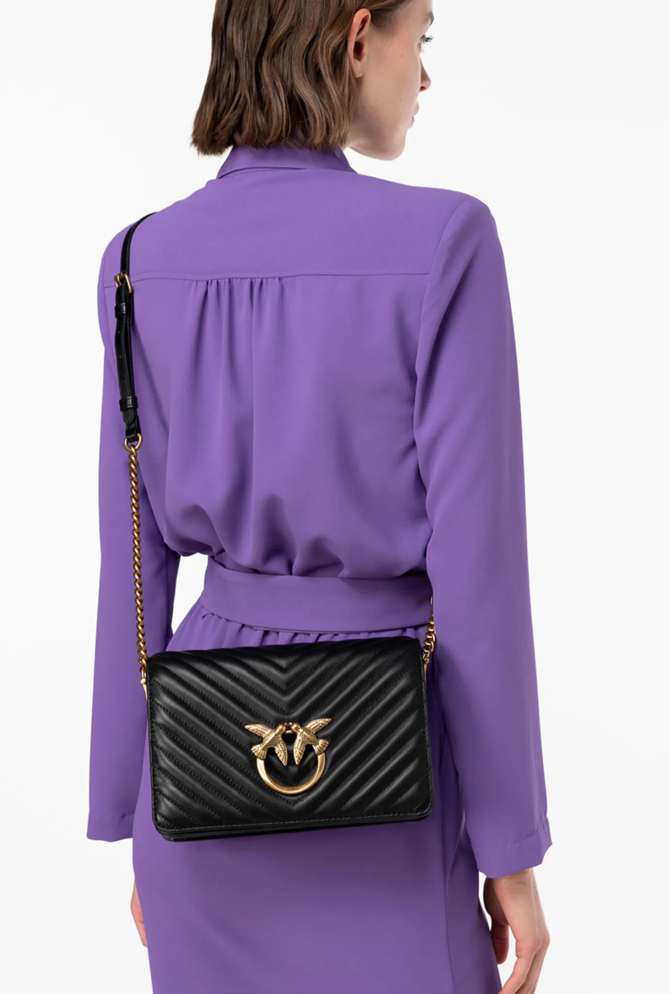 Sacs À Bandoulière|PINKO Classic Love Bag Click Chevron Noir-Vieil Or