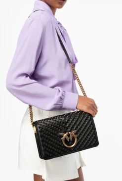 Sacs À Bandoulière|PINKO Classic Love Bag Click Chevron Studs Noir-Vieil Or
