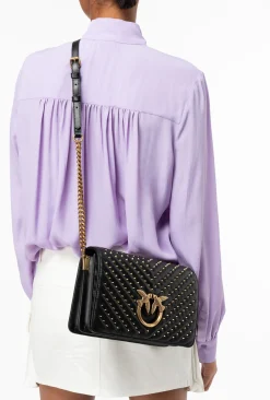 Sacs À Bandoulière|PINKO Classic Love Bag Click Chevron Studs Noir-Vieil Or