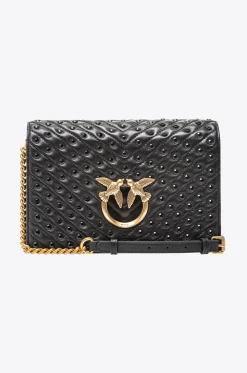 Sacs À Bandoulière|PINKO Classic Love Bag Click Chevron Avec Strass Noir-Vieil Or