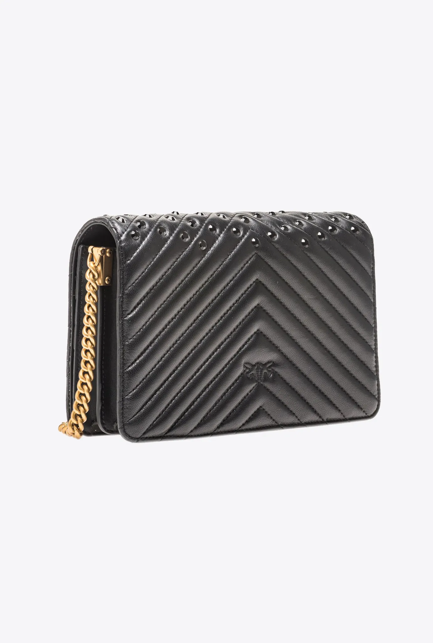 Sacs À Bandoulière|PINKO Classic Love Bag Click Chevron Avec Strass Noir-Vieil Or
