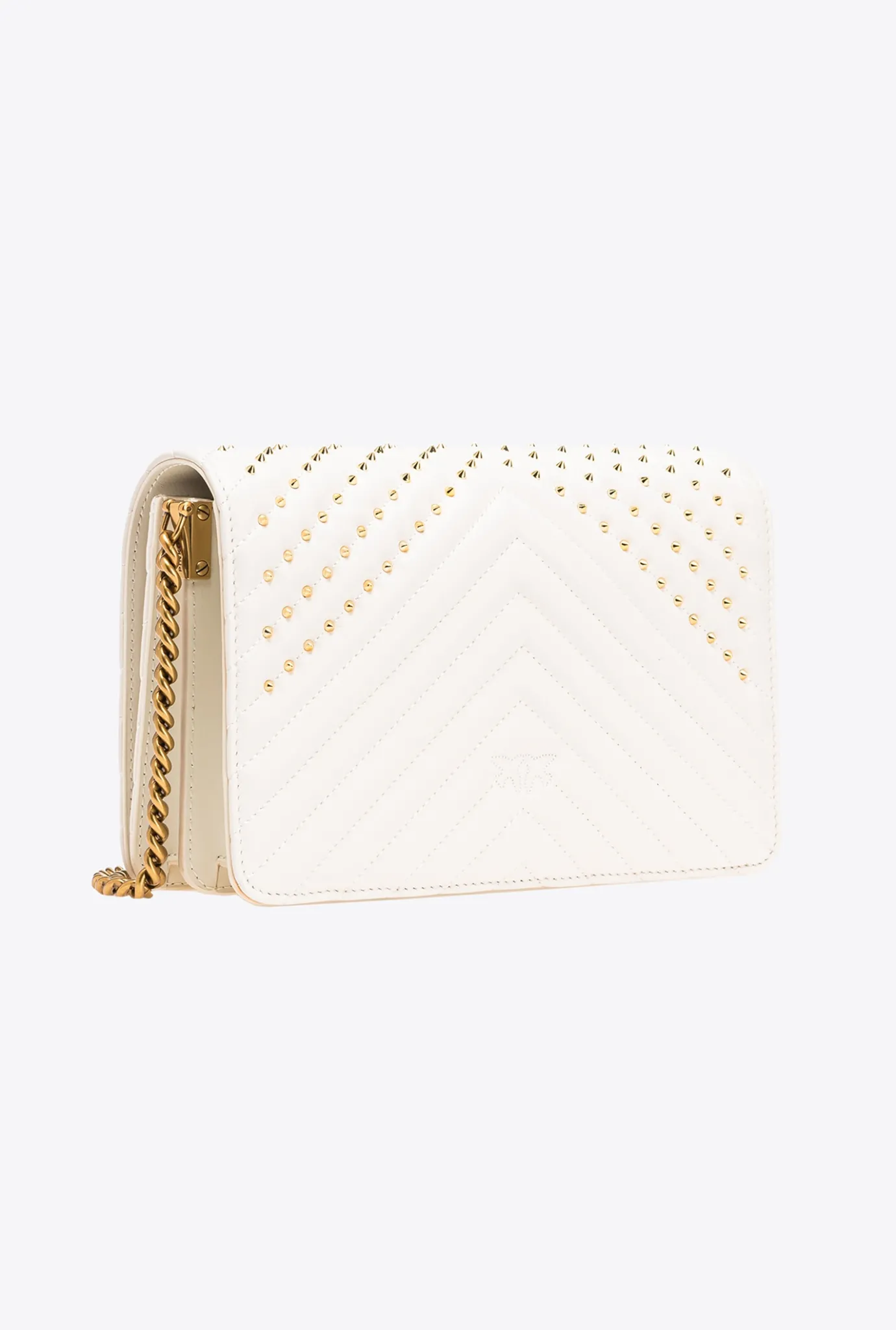 Sacs À Bandoulière|PINKO Classic Love Bag Click Chevron Studs Blanc+Blanc-Or Antique