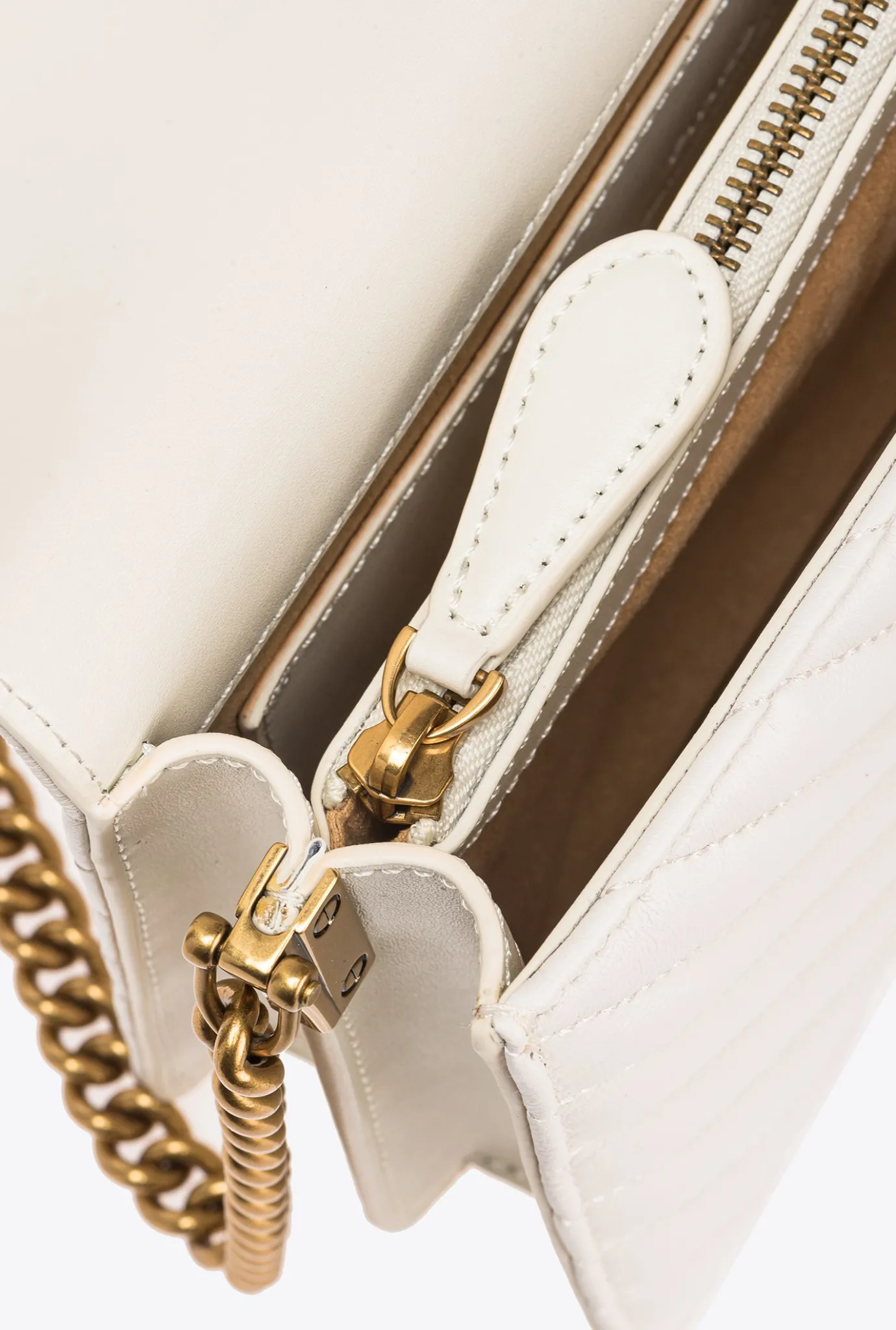 Sacs À Bandoulière|PINKO Classic Love Bag Click Chevron Studs Blanc+Blanc-Or Antique