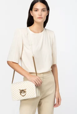Sacs À Bandoulière|PINKO Classic Love Bag Click Chevron Studs Blanc+Blanc-Or Antique