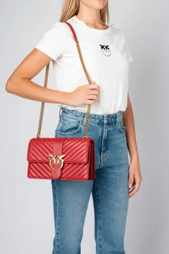 Sacs À Bandoulière|PINKO Classic Love Bag Icon Chevron Rouge Rubis-Or Antique