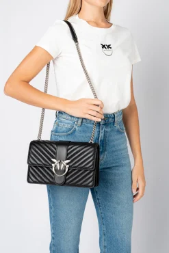 Sacs À Bandoulière|PINKO Classic Love Bag Icon Chevron Noir-Vieil Argent