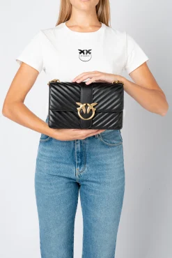 Sacs À Bandoulière|PINKO Classic Love Bag Icon Chevron Noir-Vieil Or