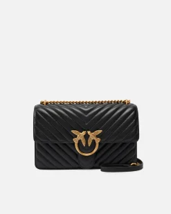 Sacs Portés Épaule|PINKO Classic Love Bag One Chevron Noir-Vieil Or