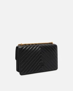 Sacs Portés Épaule|PINKO Classic Love Bag One Chevron Noir-Vieil Or