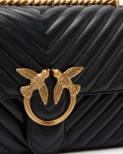 Sacs Portés Épaule|PINKO Classic Love Bag One Chevron Noir-Vieil Or
