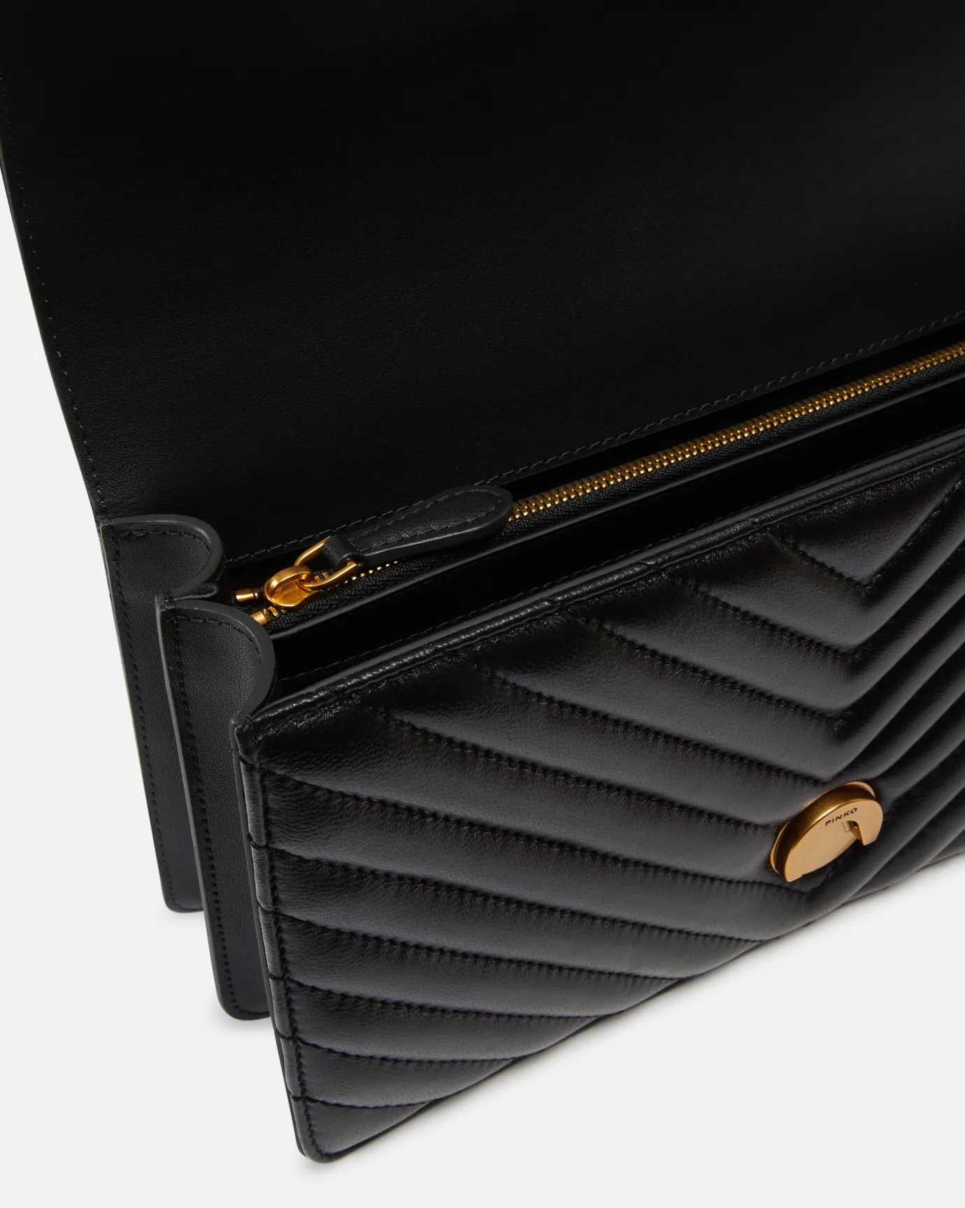 Sacs Portés Épaule|PINKO Classic Love Bag One Chevron Noir-Vieil Or
