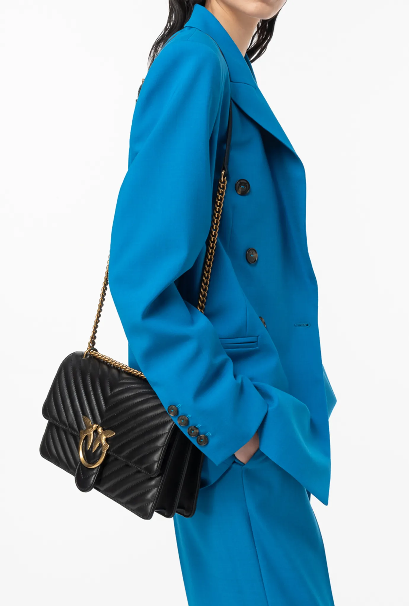 Sacs Portés Épaule|PINKO Classic Love Bag One Chevron Noir-Vieil Or